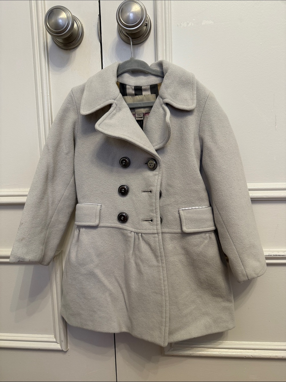Burberry Light Gray Double-Breasted Wool Peacoat